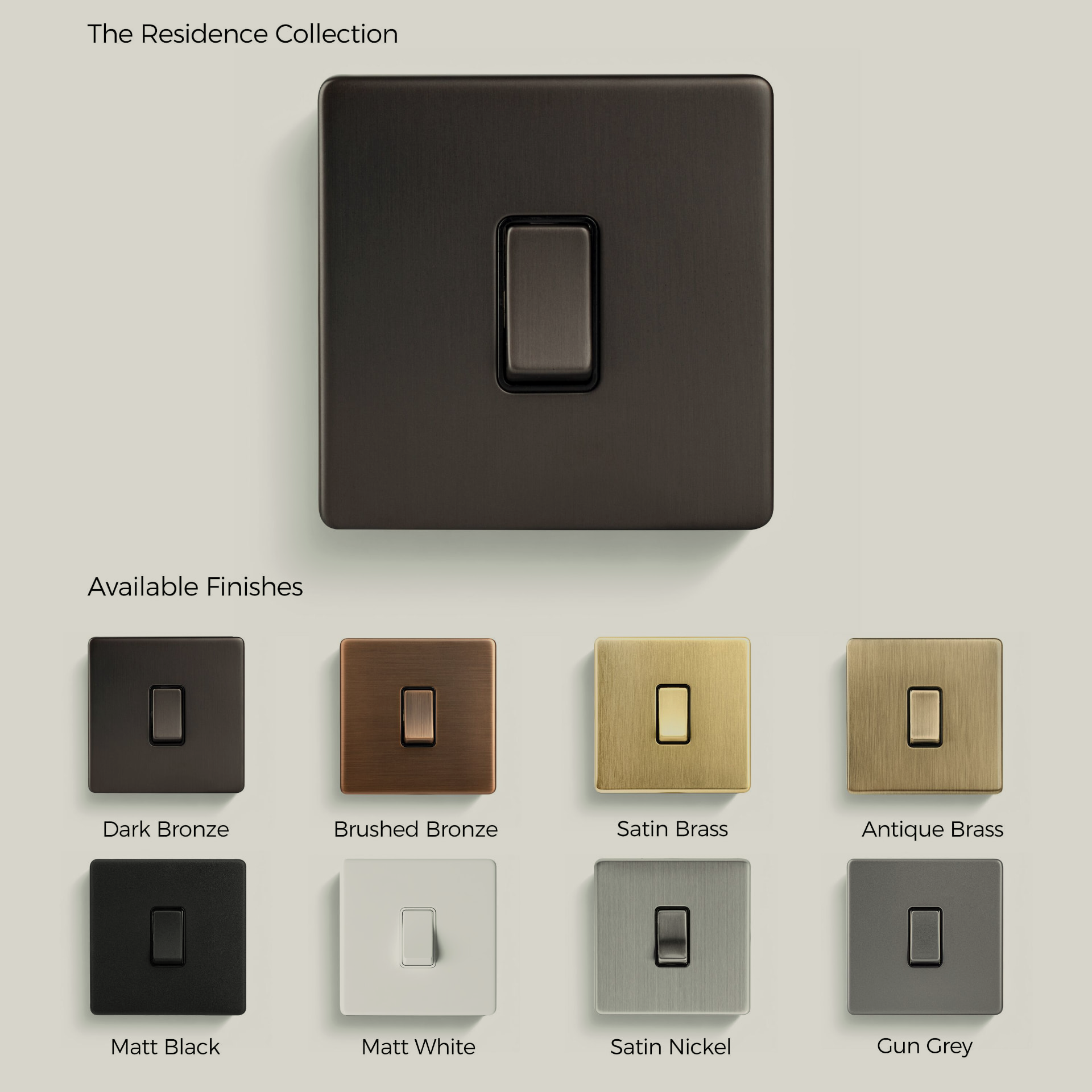The Britnox Residence Collection shown in all eight metal finishes